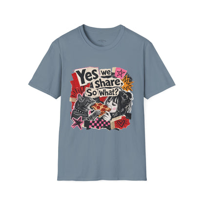 T-Shirt — "Yes We Share, So What?" Retro Collage Graphic Tee