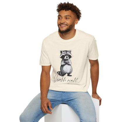 Raccoon Illustration T-Shirt — 'Yeah, right...' Cute Sarcastic Graphic Tee