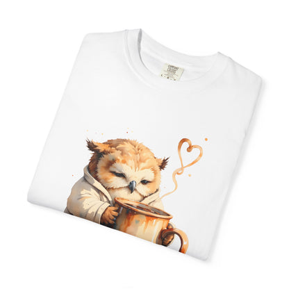 Sleepy Owl Coffee T-Shirt — Cute Cozy Morning Tee