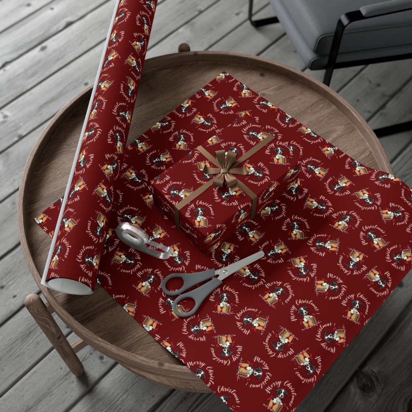 Christmas Dog Pattern Gift Wrap Paper — Festive Red Wrapping Sheets