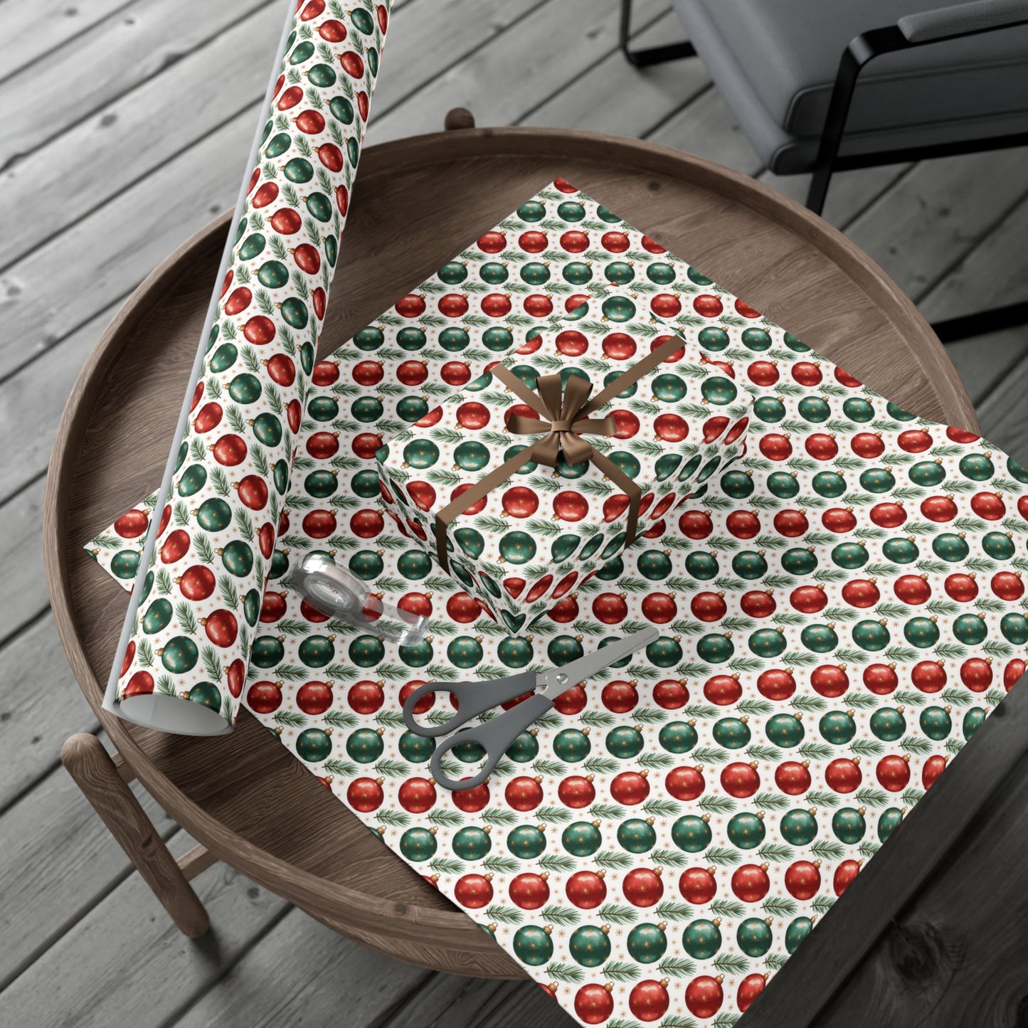 Christmas Ornament Gift Wrap Paper - Red & Green Bauble Wrapping Paper