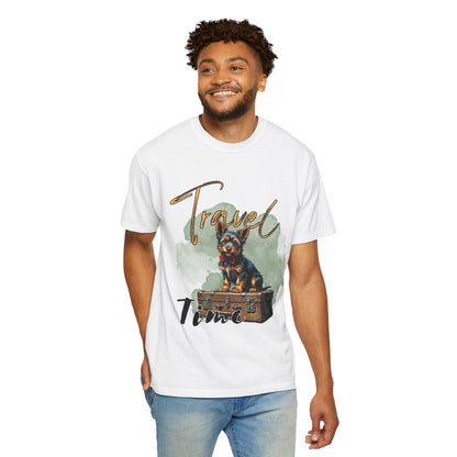 Travel Time Unisex Garment-Dyed T-Shirt with Dog Design