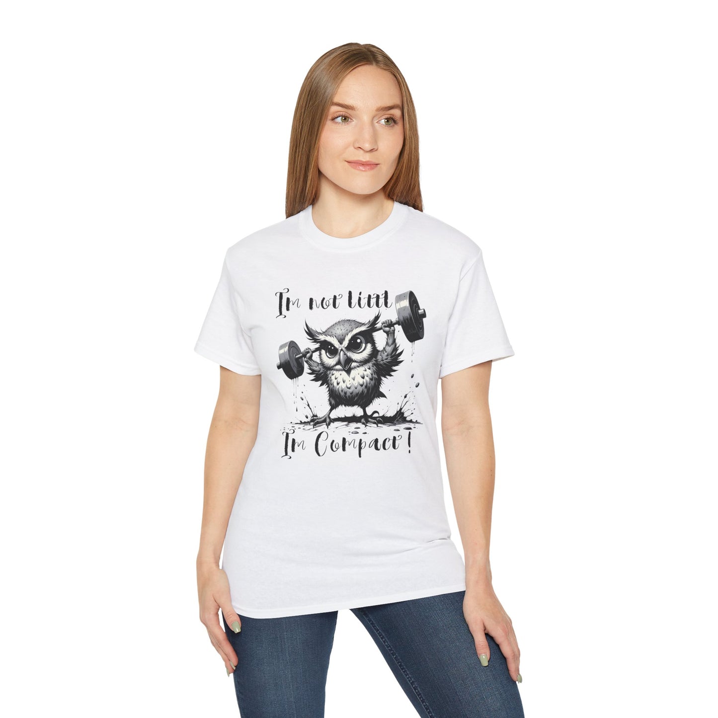 Compact Owl Weightlifting T‑Shirt — "I’m not tiny, I’m Compact!"