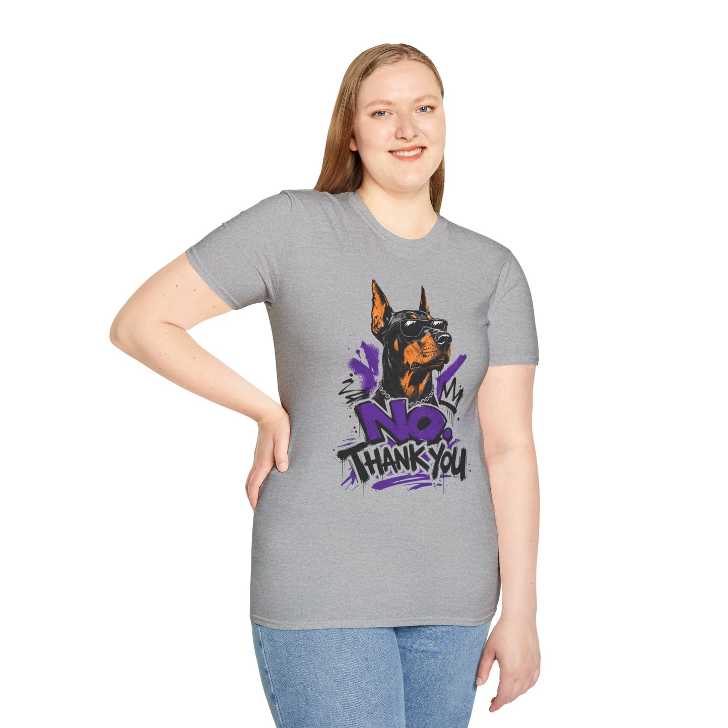 Doberman Graphic Tee — 'No, Thank You' Street Art T-Shirt