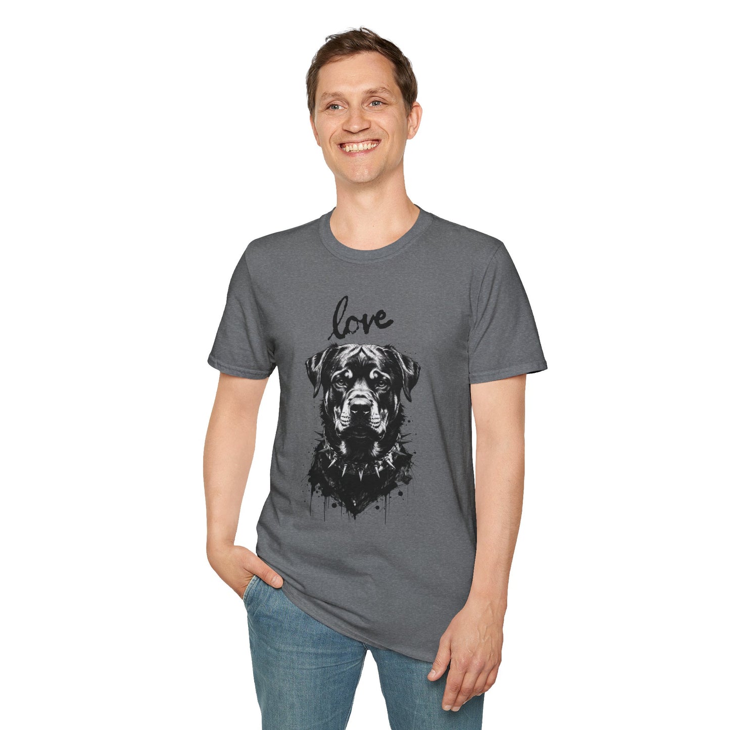 Love Rottweiler T-Shirt — Vintage Black Dog Portrait Tee for Dog Lovers