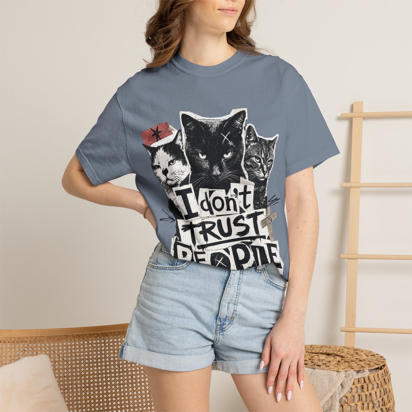 I Don’t Trust People Cat T-Shirt — Grunge Graphic Tee for Cat Lovers