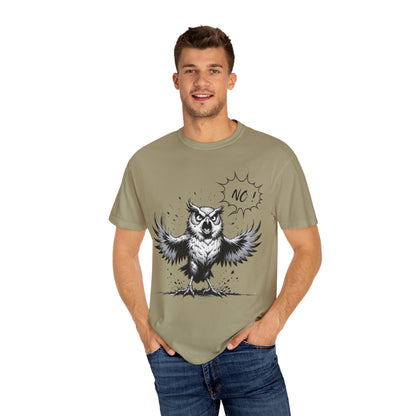 Owl Saying “No” Graphic T-Shirt — Bold Monochrome Illustration