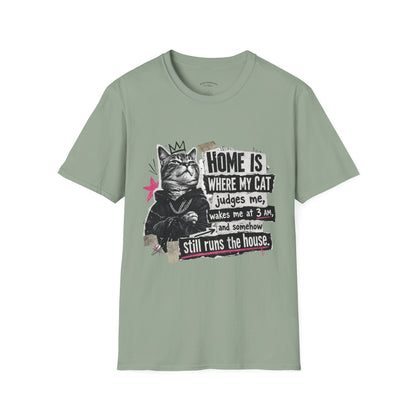 Cat T-Shirt — "Home Is Where My Cat Judges Me" Funny Graphic Tee