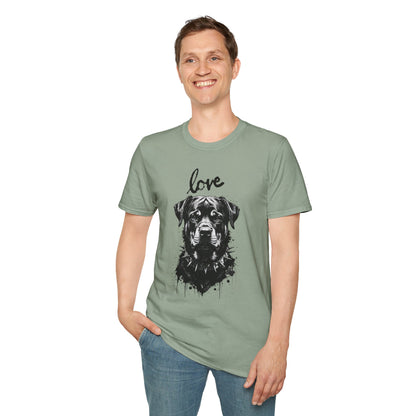 Love Rottweiler T-Shirt — Vintage Black Dog Portrait Tee for Dog Lovers