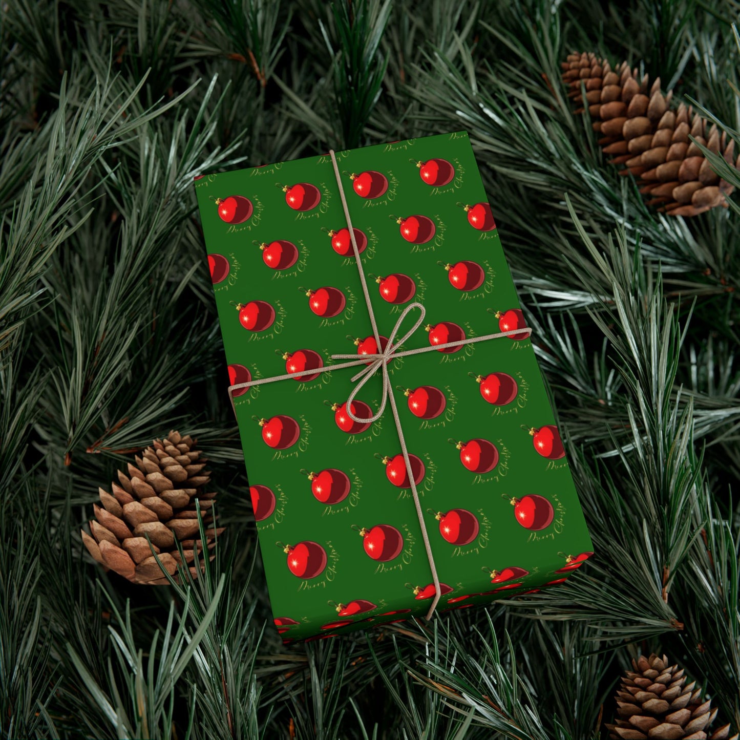 Wrapping Paper (Green with Red Ornaments)