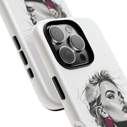 Phone Case — Chic Portrait with Pink Earrings (Stylish Protective Tough Case)