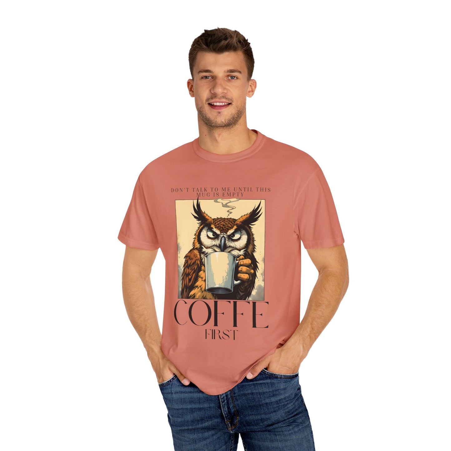 Coffee First Owl T-Shirt — Vintage Coffee Lover Graphic Tee