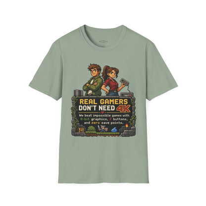 T-Shirt — Retro Pixel 'Real Gamers Don't Need 4K' Graphic Tee