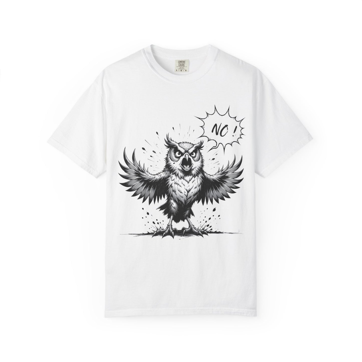 Owl Saying “No” Graphic T-Shirt — Bold Monochrome Illustration