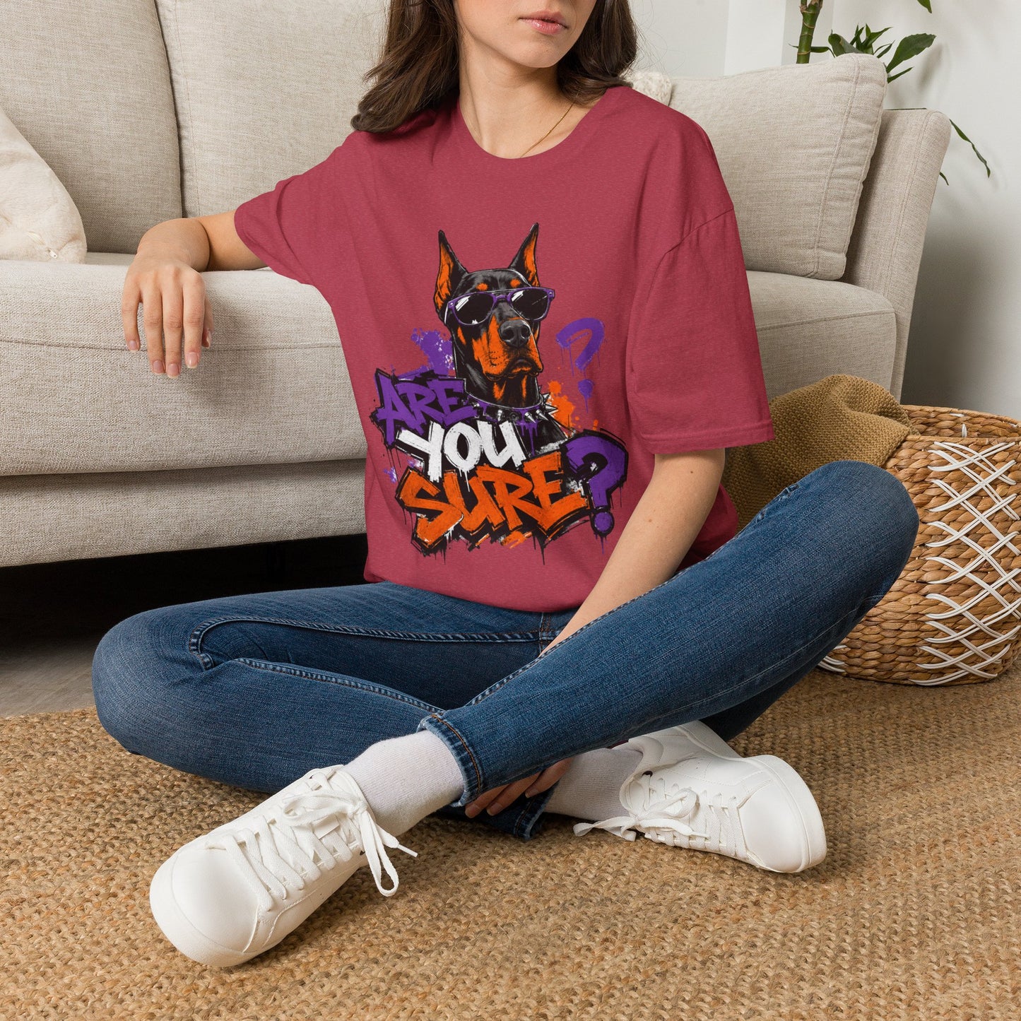 Doberman Graffiti T-Shirt — "You Sure?" Street Art Dog Tee