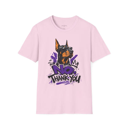 Doberman Graphic Tee — 'No, Thank You' Street Art T-Shirt