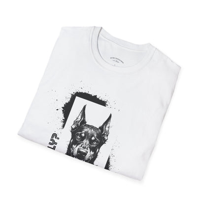 Doberman Portrait T‑Shirt — Bold Black Ink Dog Graphic