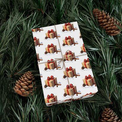 Wrapping Paper — Festive Gift Stack Pattern with Red Bows