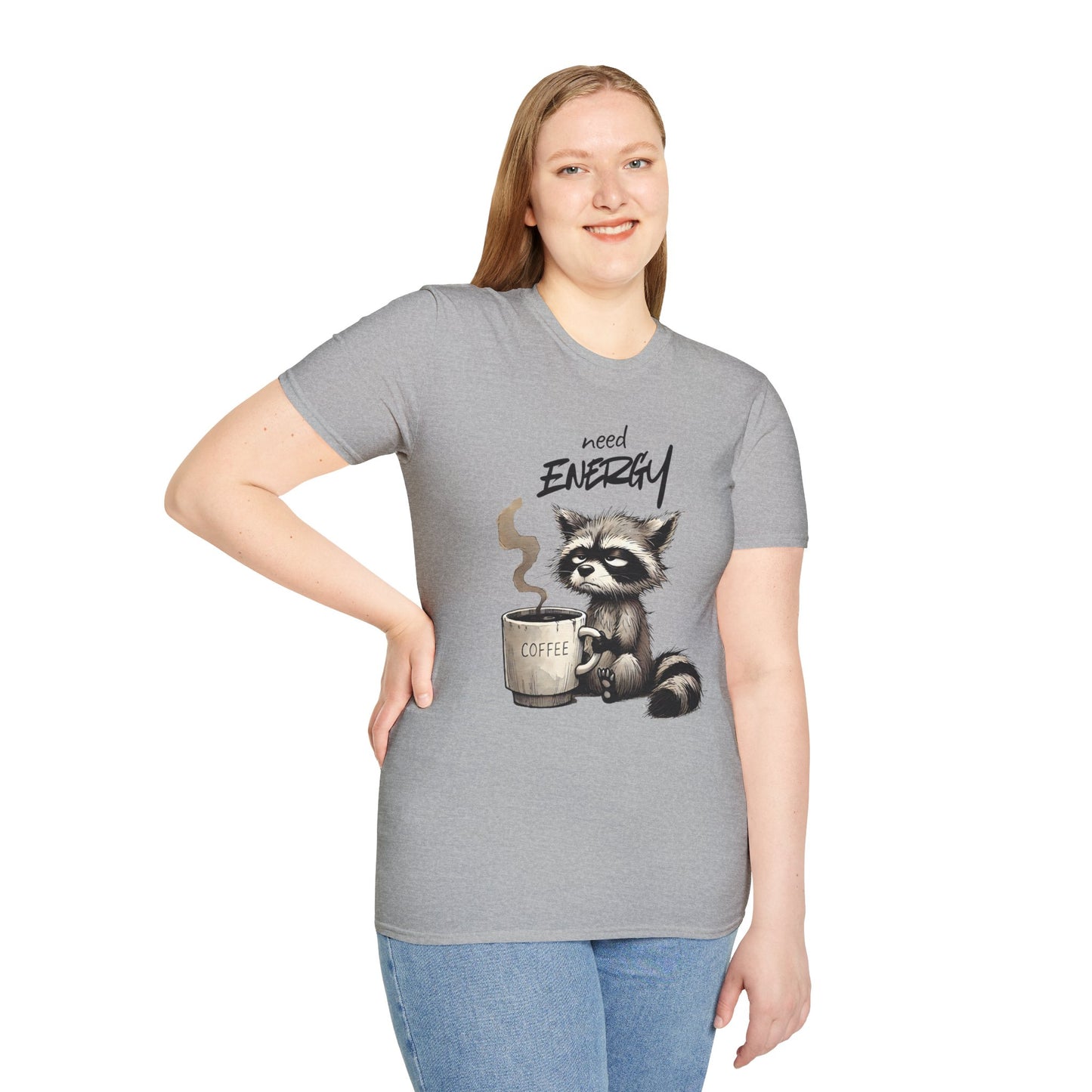 Need Energy Raccoon T-Shirt — Cute Coffee Graphic Tee