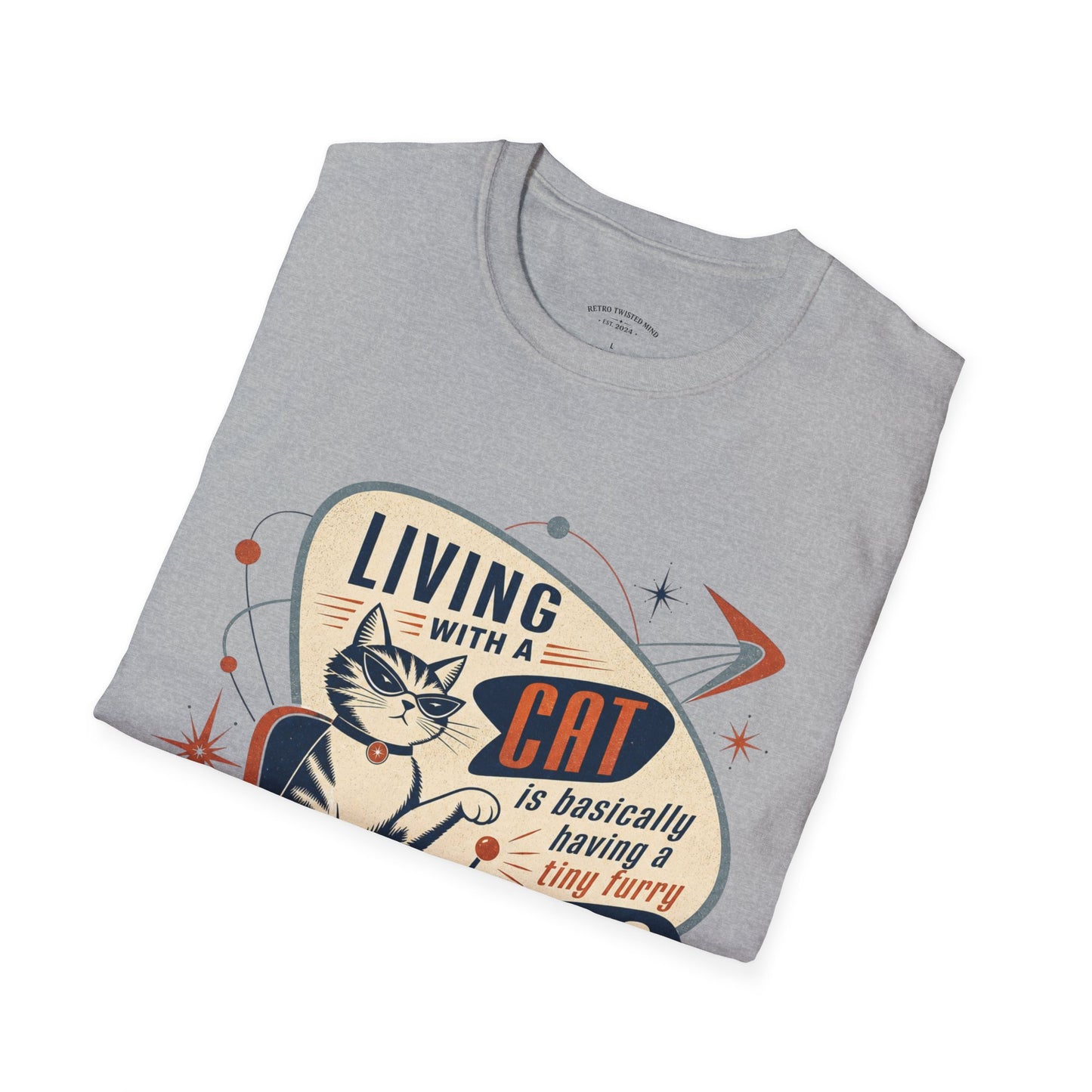 Cat T-Shirt — "Living with a Cat is Basically Having a Furry CEO" Retro Graphic