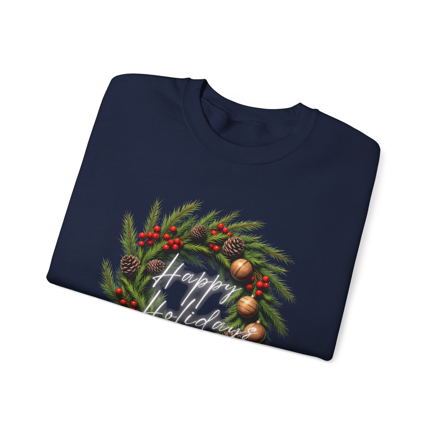 Christmas Wreath Crewneck Sweatshirt – Festive Pine & Ornaments Holiday Sweater