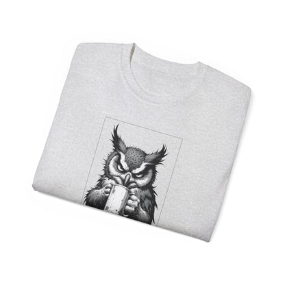 Coffee Owl T‑Shirt — "Caffeine Because Murder Is Illegal" Funny Graphic Tee