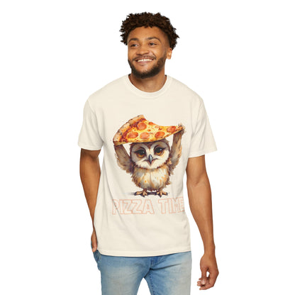 Pizza Time Owl T-Shirt — Cute Owl Holding Pizza Slice Graphic Tee