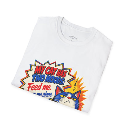 Cat T-Shirt — "My Cat Has Two Moods: Feed Me, Leave Me Alone" Funny Retro Comic Tee