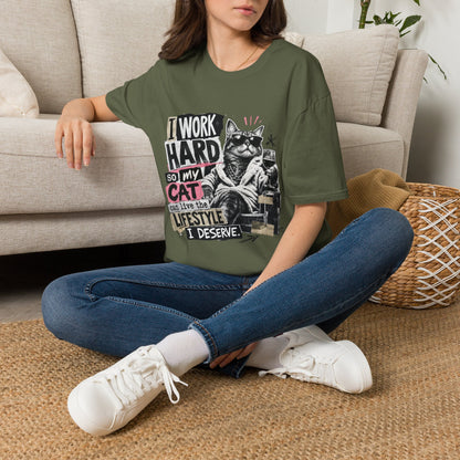 Cat Graphic T-Shirt — "I Work Hard So My Cat Can Live the Lifestyle I Deserve"