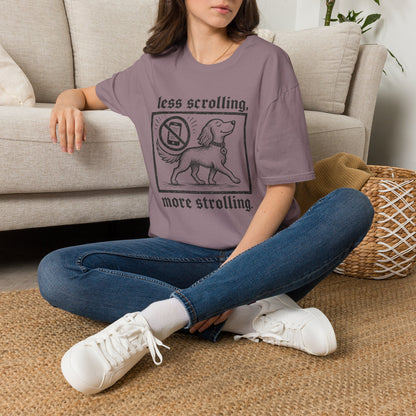 T-Shirt — "Less Scrolling, More Strolling" Dog Graphic Tee