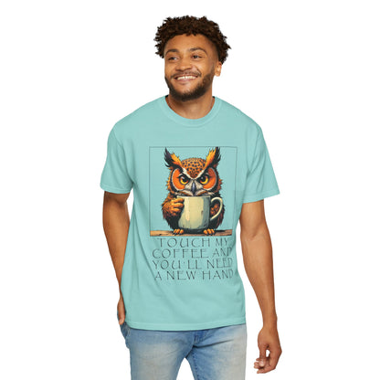 Coffee Owl T‑Shirt - "Touch My Coffee and You'll Need a New Hand" Graphic Tee