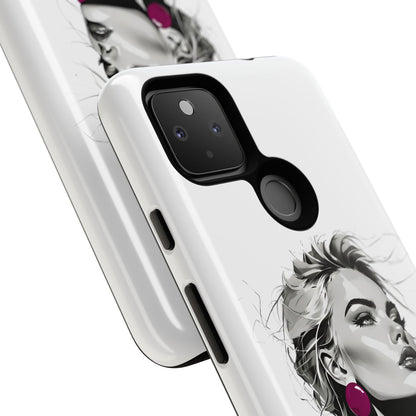 Phone Case — Chic Portrait with Pink Earrings (Stylish Protective Tough Case)