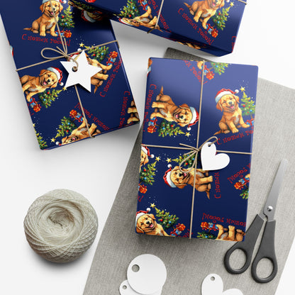 Gift Wrap Paper — Cute Golden Retriever Puppy Christmas Pattern