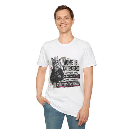 Cat T-Shirt — "Home Is Where My Cat Judges Me" Funny Graphic Tee