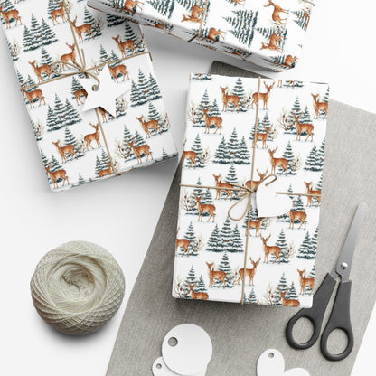 Winter Deer Gift Wrap Paper – Forest Reindeer Holiday Wrapping Sheet