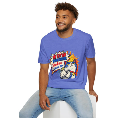 Cat T-Shirt — "My Cat Has Two Moods: Feed Me, Leave Me Alone" Funny Retro Comic Tee