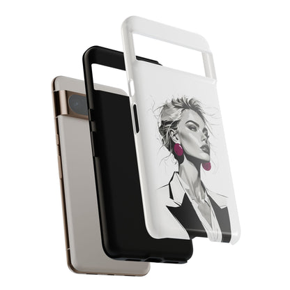 Phone Case — Chic Portrait with Pink Earrings (Stylish Protective Tough Case)
