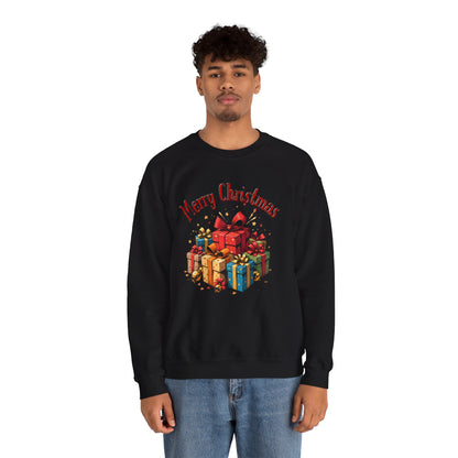 Christmas Crewneck Sweatshirt — "Merry Christmas" with Festive Gift Pile