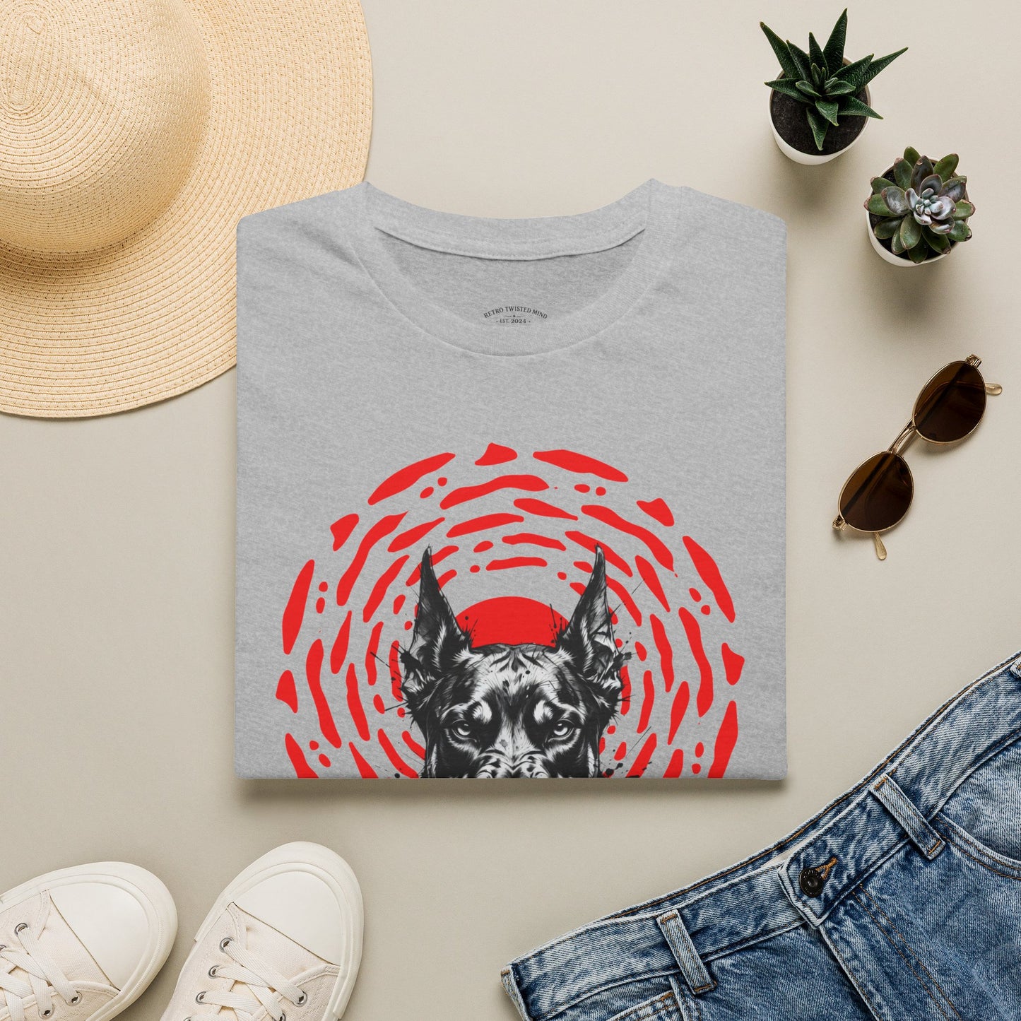 Doberman Graphic T-Shirt — Red Halo 'Bandit' Design