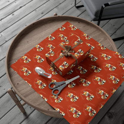 Christmas Corgi Gift Wrap Paper — Red Holiday Wrapping Paper with Cute Corgi Dogs