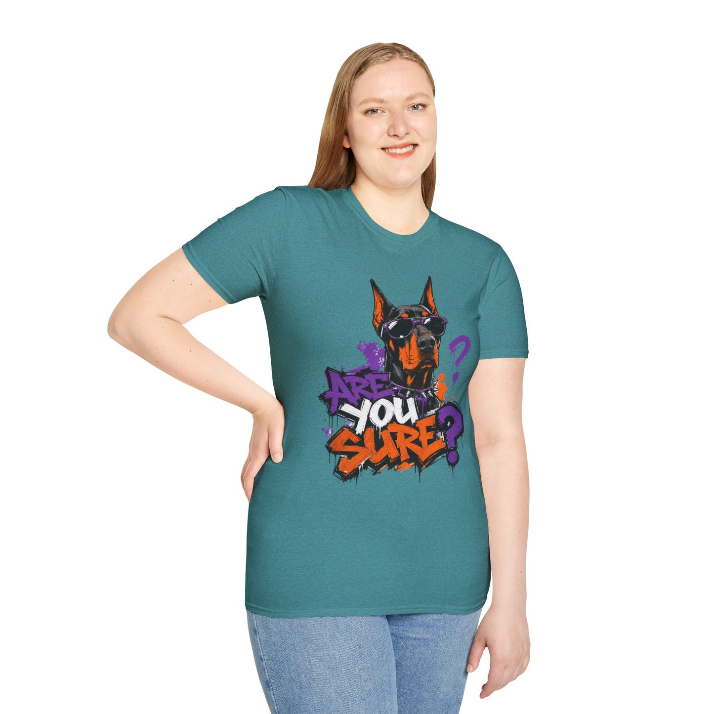 Doberman Graffiti T-Shirt — "You Sure?" Street Art Dog Tee