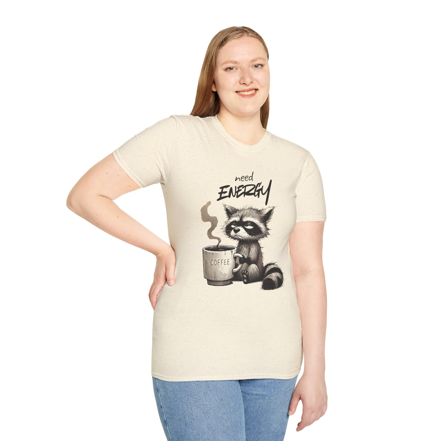 Need Energy Raccoon T-Shirt — Cute Coffee Graphic Tee