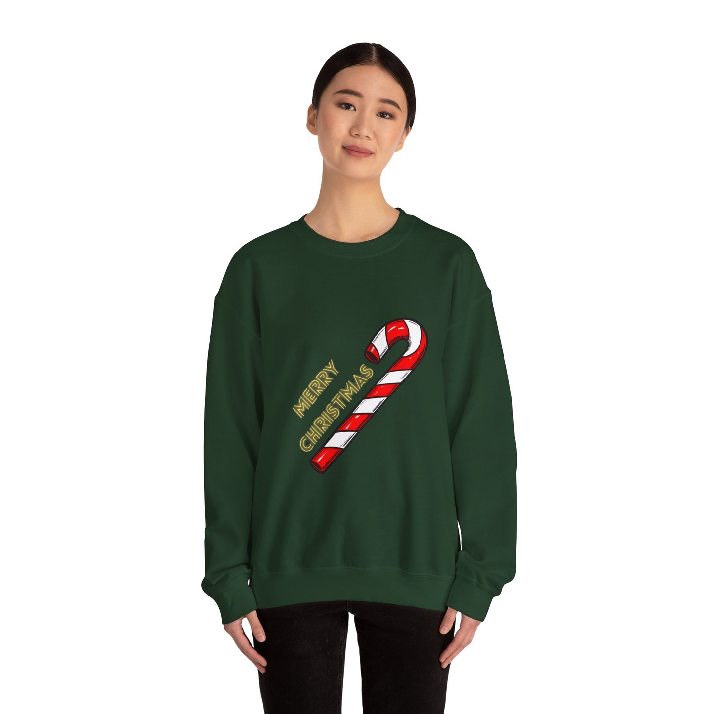 Christmas Candy Cane Crewneck Sweatshirt — "Merry Christmas" Holiday Sweater