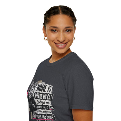 Cat T-Shirt — "Home Is Where My Cat Judges Me" Funny Graphic Tee