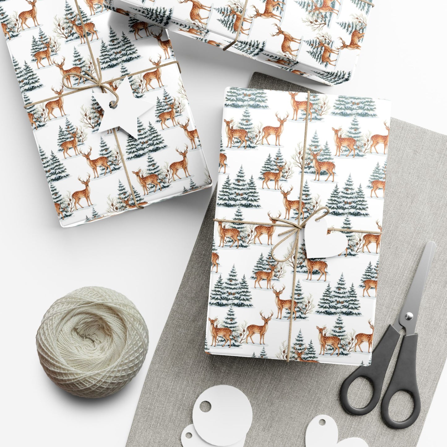 Winter Deer Gift Wrap Paper – Forest Reindeer Holiday Wrapping Sheet