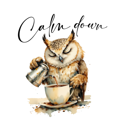 Latte Mug — 'Calm Down' Owl Coffee Mug