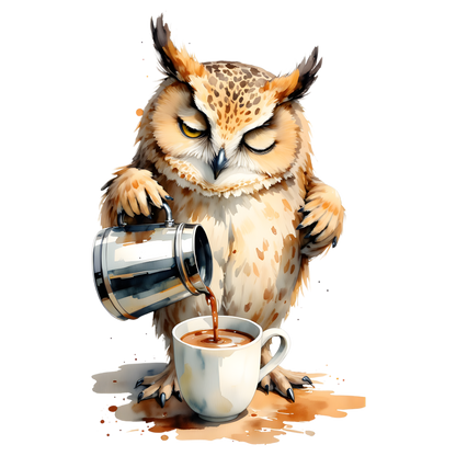 Latte Mug — Sleepy Owl Pouring Coffee Ceramic Mug, Funny Coffee Lover Gift