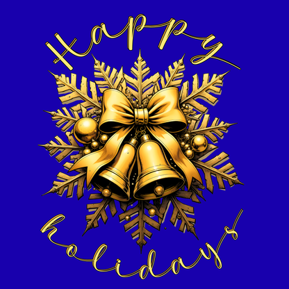 Royal Blue & Gold Holiday Wrapping Paper Roll — Elegant Floral Wreath Pattern