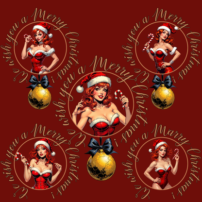 Wrapping Paper — Vintage Pinup red hair girl & Ornaments Christmas Gift Wrap