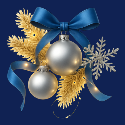 Holiday Floral Gift Wrap Paper — Navy Blue Gold Berry Pattern